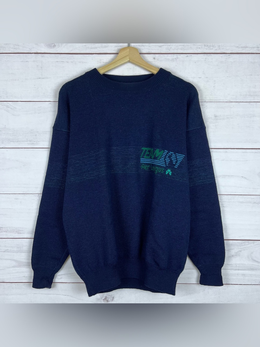 Vintage 70s Aer Lingus Airlines Employee Knit Sweater Size Large Blue Rare